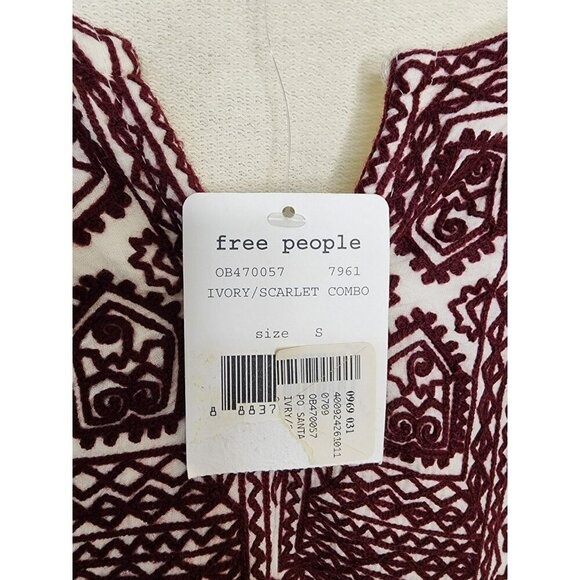 Free People Santa Maria Boho Embroidered Peasant French Terry Top Size Small NWT - Picture 4 of 8
